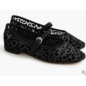 CO320 J Crew Factory Mary Jane Ballet Flats Black Mesh Leopard Faux Suede 10
